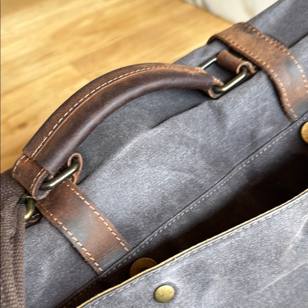 Waxed Canvas Messenger Bag with Leather Accents - Picture 5 of 13